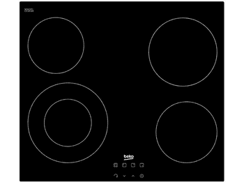 Placa vitrocerámica - Beko HIC 64402E, 4 zonas, Zona grande 21 cm, Control táctil, Doble zona, 58 Negro
