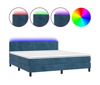 Cama box spring colchón y led terciopelo azul oscuro 180x200 cm rayas verticales