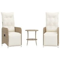 pack 2 uds sillones reclinables de jardin  silla de jardin con mesa ratan pe beige