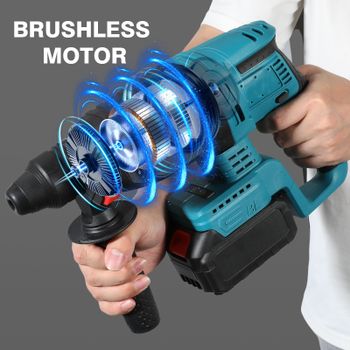 Martillo percutor inalámbrico sin escobillas de 3 modos, martillo perforador SDS Plus de 26 mm, compatible con baterías de litio de 18 V para perforación y cincelado de hormigón, mampostería y granito