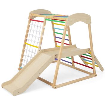 Costway Juguete Parque Infantil para Interior 6 en 1 con Barras Tobogán Cuerda Escaleras de Madera Juego Escalador para Niños 1+ Años