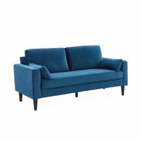 sofa de terciopelo con patas de madera de hevea 3 plazas azul