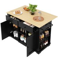 isla de cocina con enchufes y encimera abatible 1515x847x917cm mdf y metal carrito de cocina negro