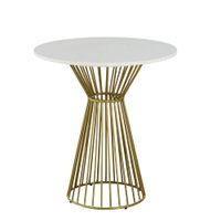 mesa de comedor para hosteleria de terrazo blanco y metal color laton 2 personas d 70