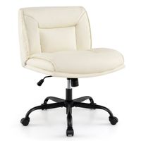 costway silla de escritorio sin brazos de pu altura ajustable elevacion a gas giratoria 360 asiento anchos 72 x 72 x 82-90 cm blanco