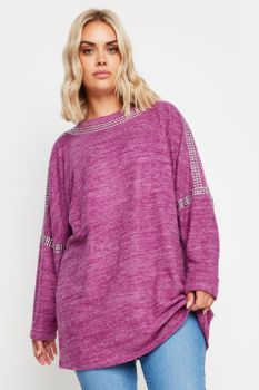 Yours Jersey Malva Jaspeado Con Tachuelas, Mujer Curvy Y Tallas Grandes, Yours