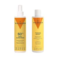 pack solar corporal spf 50 y crema hidratante aceleradora del bronceado
