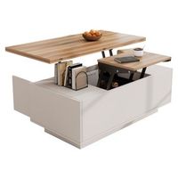 mesa de centro moderna 100 x 50 x 43 cm - mecanismo de doble elevacion - espacio de almacenamiento oculto - blanco