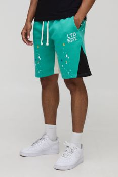 Oversized Ltd Edt Paint Splatter Mid Length Gusset Shorts, Verde