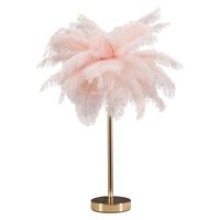lampara de mesa con plumas rosa cm o 40x55