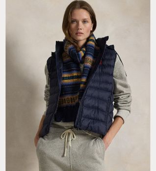 Polo Ralph Lauren para mujer. 211958935003 Chaleco plegable repelente al agua marino (XS), Casual, Sostenible, Nylon reciclado