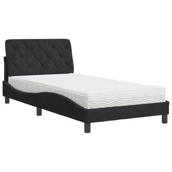 Cama Con Colchón Terciopelo Negro 100x200 Cm Vidaxl