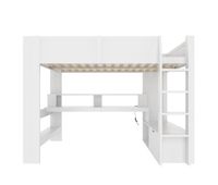 cama alta 140x200 cm - cama gaming con escritorio led cajon estantes sin colchon - blanco