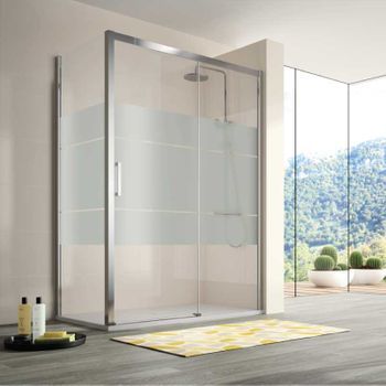 Frontal De Ducha + Puerta Corredera S400 Cromado Con Cristal Serigrafiado  125 Cm Pared Lateral: 76 - 79 Cm