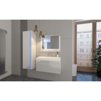 Conjunto De Muebles De Baño Blancos Colección Bird. Columna, Mueble Bajo Lavabo, Lavabo 60cm.