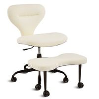 silla de oficina piernas cruzadas giratoria 360 con reposapies retractil cuero sintetico blanco