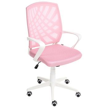 Silla De Oficina Reclinable De Poliéster Estructura Blanca Negro Giratorio Ajustable Rosa Bonny