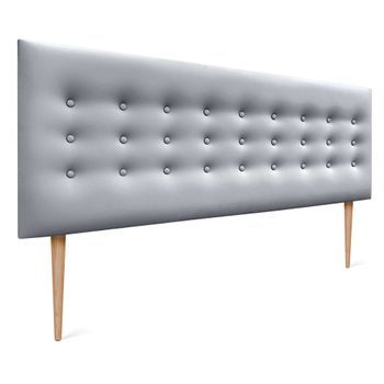Dhome Cabecero De Polipiel Con 3 Hileras De Botones Y Patas Cabezal Tapizado Cama Lujo (plata, 160cm)