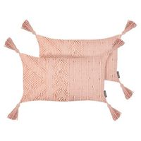 conjunto de 2 cojines rectangulares con borlas 30 x 50 cm rosa melocoton valvaria