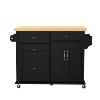 Isla De Cocina Móvil - Mesa De Comedor Extensible - Carrito De Cocina - Para El Comedor - Negro