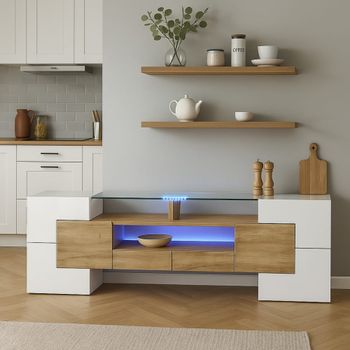 Consola moderna de madera y blanca con espacio de almacenamiento