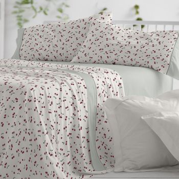 Juego De Sábanas 50% Algodón Diseño Cerecitas Azul 135 X 190/200 Cm - Cereza - Burrito Blanco