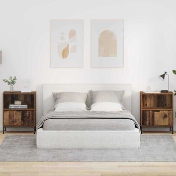 Mesita De Noche 2 Uds - Dormitorio - Madera Contrachapada - Madera Vieja (49x36x61cm)