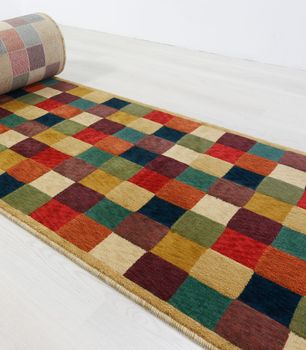 Philadelphia 201- Alfombra de Lana con cuadros de colores - Rollo Pasillero 70 y 90 cm de ancho