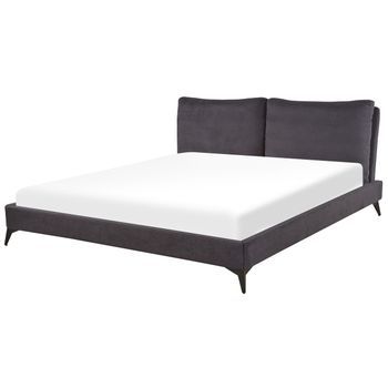 Cama Con Somier De Chenilla Gris Oscuro 180 X 200 Cm Base De Listones Doble Moderno Melle