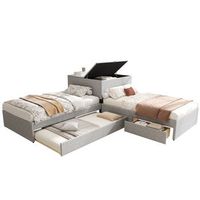 cama esquinera 90x200 con cama nido tapizada gris cajones de almacenaje lino