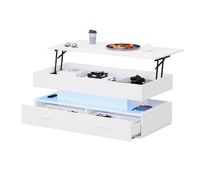 mesa de centro elevable rectangular de panel de particulas con 2 cajones y luz ledblanco