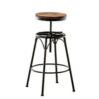 taburete de bar x1 estilo industrial contemporaneo regulable en altura en metal bronce y asiento de madera clara 100004539