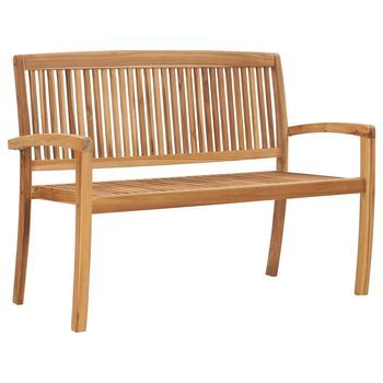 Banco De Jardín | Banco De Exterior | Silla De Jardín Apilable Y Cojín Madera Maciza De Teca 128,5 Cm
