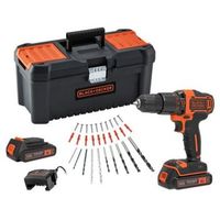 black and decker kit taladro percutor 18v portabrocas 10mm bdchd18c2ta-qw 10  1 posiciones de par de apriete 2 velocidades incluye 2 baterias 15ah de litio 30 accesorios cargador y caja de herramientas 16