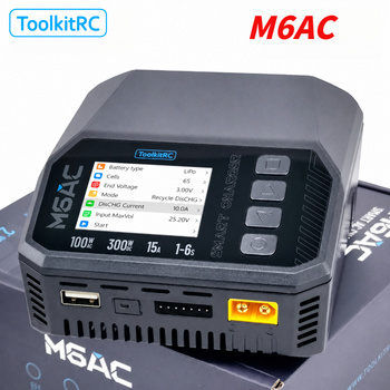 Cargador de baterías Lipo ToolkitRC M6AC para modelos de control remoto, drones FPV, coches y aviones, compatible con baterías LiHV de 1 a 6S, con carga rápida.