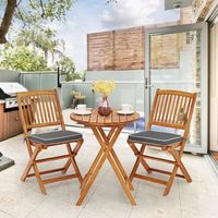 conjunto bistro plegable patio mesa y sillas madera cojines suaves gris