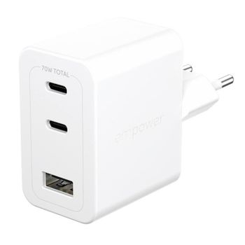 Cargador Múltiple PanzerGlass Turbo 70W 2xUSB-C USB-A Enchufe UE Blanco