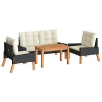 conjunto de muebels de jardin 4 uds  mueble jardin mesa y sillas con cojines ratan pe y madera