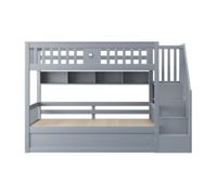 cama alta 90x200 cm - cama juvenil con escalera de almacenamiento y estanterias - gris