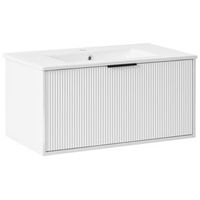 mueble de bano suspendido con lavabo de madera sintetica almacenaje 80 cm blanco con tirador negro tilcara