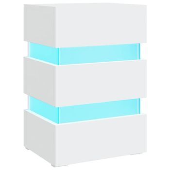 Mesita De Noche Luz Led Madera De Ingeniería Blanco 45x35x67 Cm Vidaxl