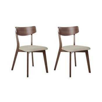 Conjunto De 2 Sillas De Comedor Retro Sin Reposabrazos Con Asiento De Tela Marrón Y Beige Holly