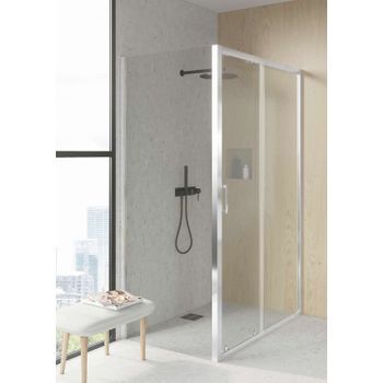 Mampara De Ducha Angular Cromo F2 - Anti - Cal 1 Fija + 1 Corredera + Lateral Fijo - 90x100cm