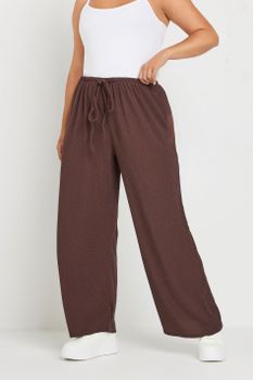 Yours Curve Brown Textured Wide Leg Trousers, Mujer Curvy Y Tallas Grandes, Yours