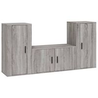 set de 3 uds muebles tv  mueble de salon  armario tv madera contrachapada gris sonoma