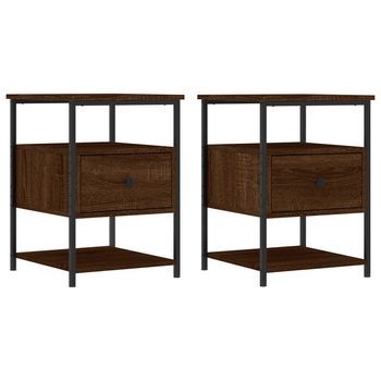 Mesitas Noche 2 Uds Madera Ingeniería Marrón Roble 40x42x56 Cm Vidaxl