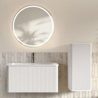 conjunto de mueble de bano con lavabo y espejo led suspendido blanco de 80 cm