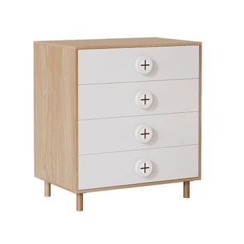 Cómoda de madera clara y blanca con 4 cajones