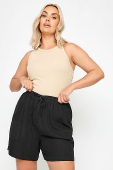 Yours Pantalones Cortos Negros Con Lino , Mujer Curvy Y Tallas Grandes, Yours