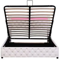 cama contenedor tapizada de piel sintetica con led 160x200cm con somier blanco